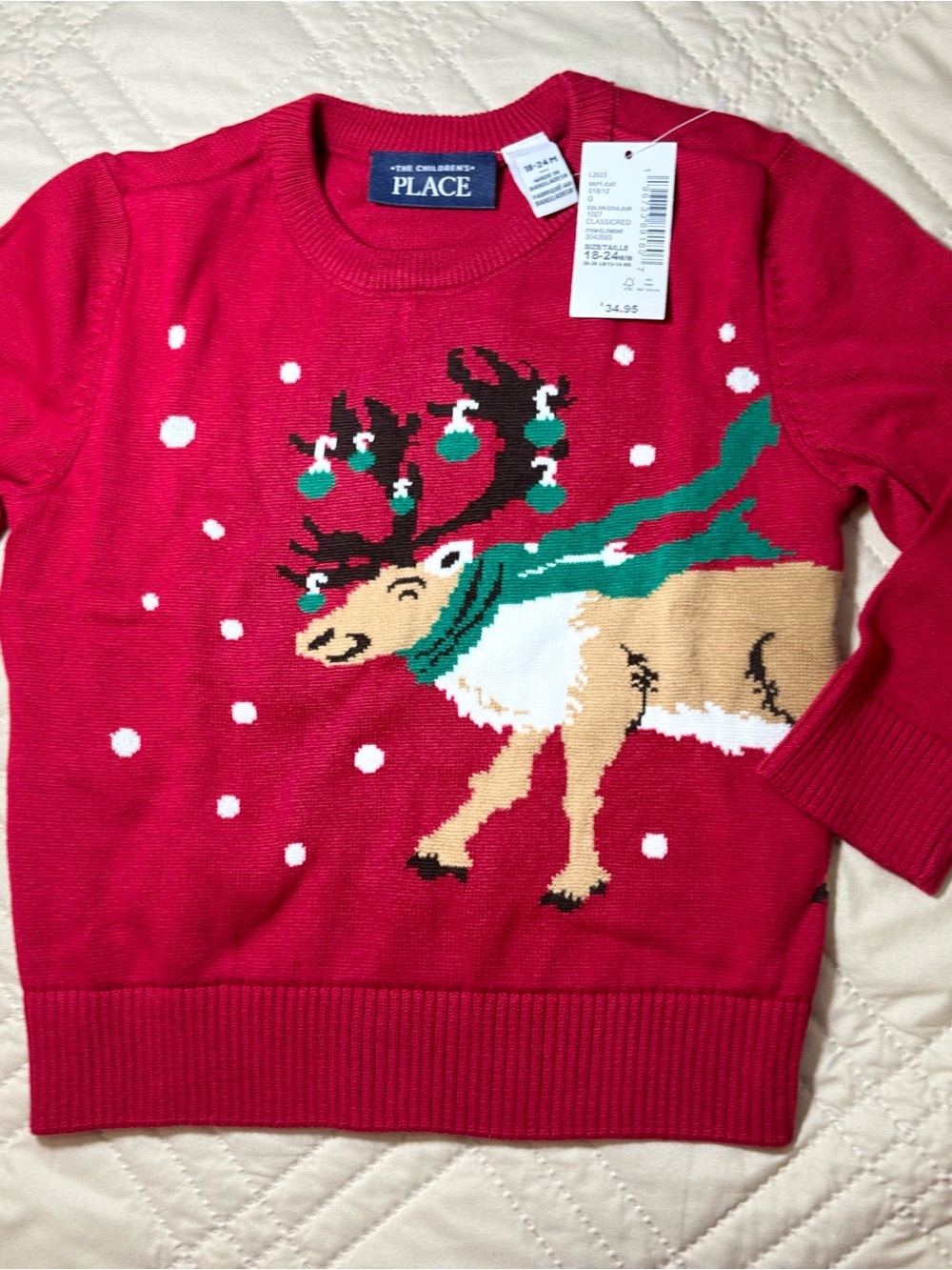 The Children's Place 18-24M Red Reindeer Holiday Sweater